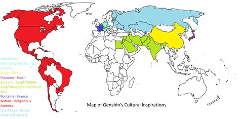 World Map of Genshin's Nations Cultural Inspirations : r/Genshin_Impact