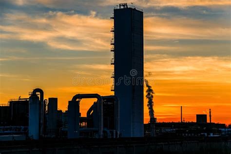 Black Silhouette Factory at Sunset . Stock Photo - Image of distillation, petroleum: 178221846