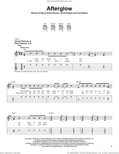 Afterglow sheet music for guitar solo (easy tablature) (PDF)