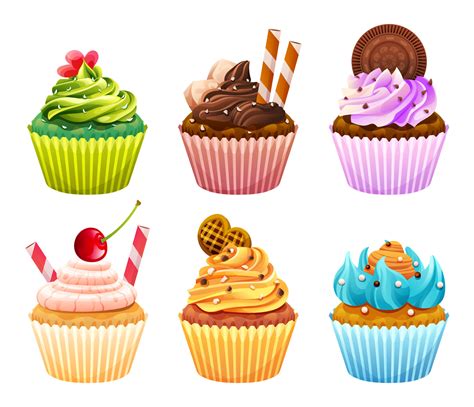 Set of various colorful sweet cupcakes cartoon illustration 7817640 Vector Art at Vecteezy