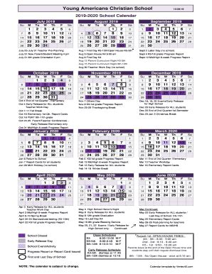 Fillable Online School Calendar Template - Young Americans Christian School Fax Email Print ...