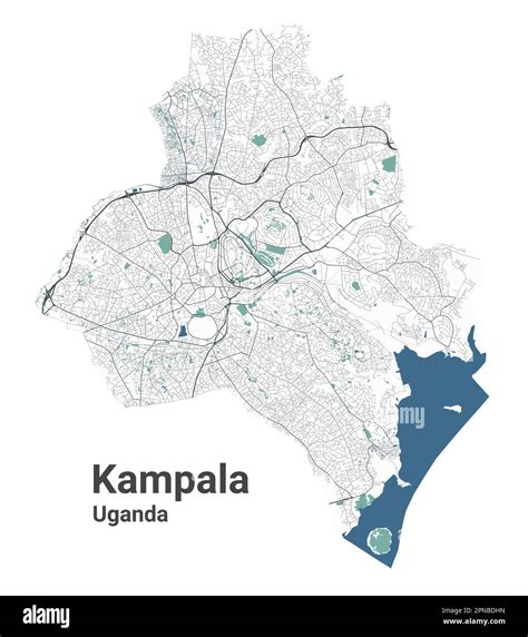 Kampala map, capital city of Uganda. Municipal administrative area map ...