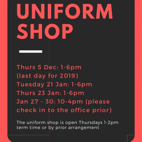 Uniform Shop extended hours