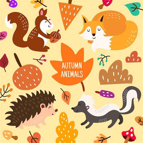 Premium Vector | Hand drawn autumn animals collection