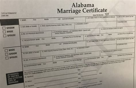 Printable Alabama Marriage Certificate Form