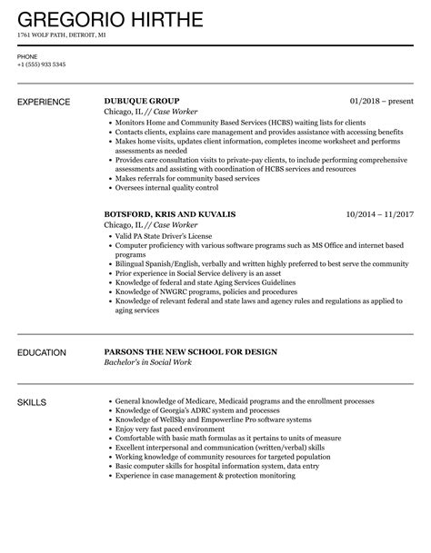 Case Worker Resume