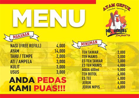 Ayam Gepuk Sambal Bawang Pak Gembus Menu - Zomato Indonesia