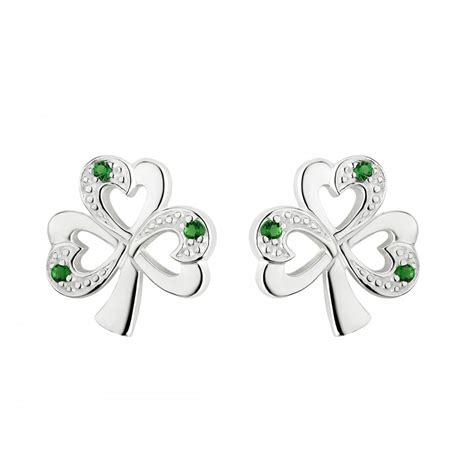 SILVER GREEN SHAMROCK EARRINGS - BRANDS from Adams Jewellers Limited UK