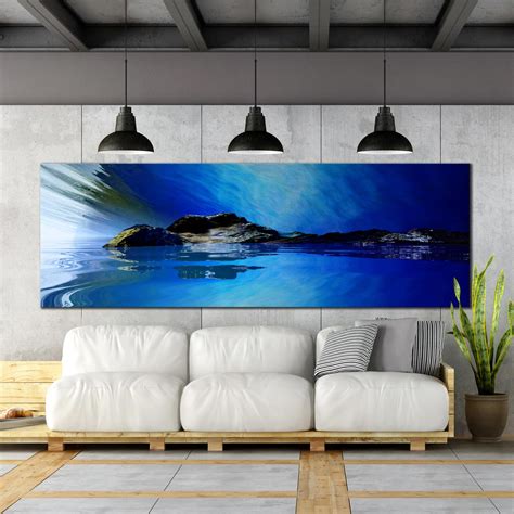 Large Wall Art 3D Ocean Landscape, Panoramic Blue Beach Wall Art, 1 Piece Mountain Ocean – Dwallart