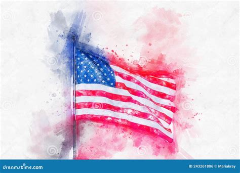 Watercolor Painting Illustration of American Flag Isolated Over a White Background Stock ...