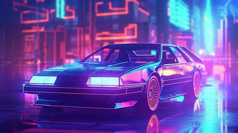 Fundo Ilustração 3d De Um Veículo Cyberpunk Estilo Anos 80 Correndo Por ...