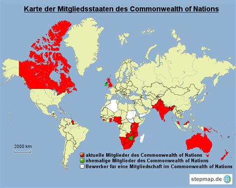 StepMap - Karte der Mitgliedsstaaten des Commonwealth of Nations - Landkarte für Welt