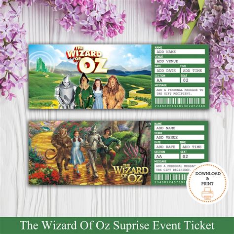 Printable WIZARD of OZ Broadway Surprise Ticket. Editable | Etsy