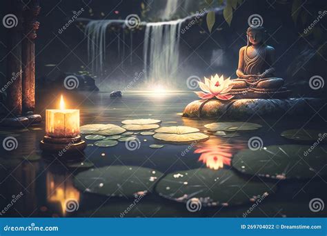 Zen Garden with Buddha Statue Stock Illustration - Illustration of ...