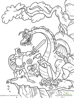 Knight and Dragon | Worksheet | Education.com | Dragon coloring page, Coloring pages, Castle ...