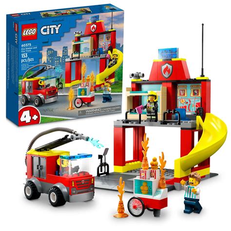 LEGO City Fire Station and Fire Engine 60375, Pretend Play Fire Station ...