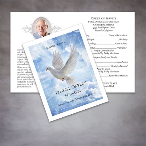 Dove Funeral Program Template | Google Docs Print Ready File