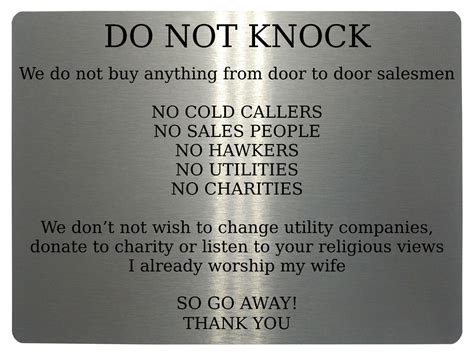 DO NOT KNOCK NO COLD CALLERS Funny Metal Aluminium Plaque Sign House ...