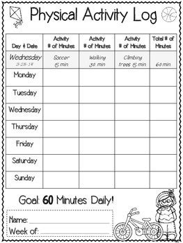 Weekly Student Physical Activity and Nutrition Log by Brandy Shoemaker