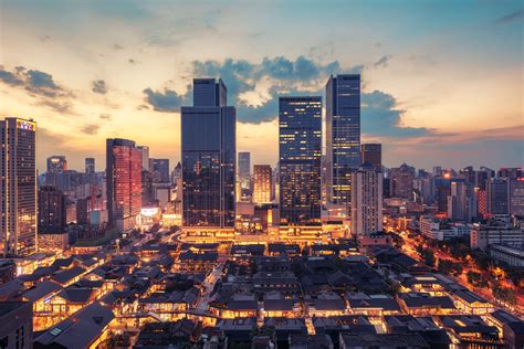 Night view of the city of Chengdu, photo taken in the downtown area of Chengdu, 2017-September ...