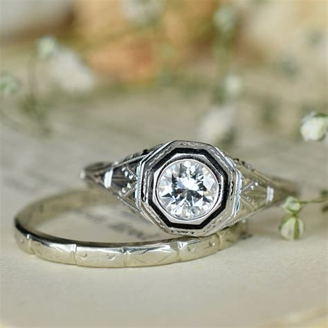 Antique Art Deco 18K White Gold Diamond Solitaire Ring By ‘Belais’ Cir