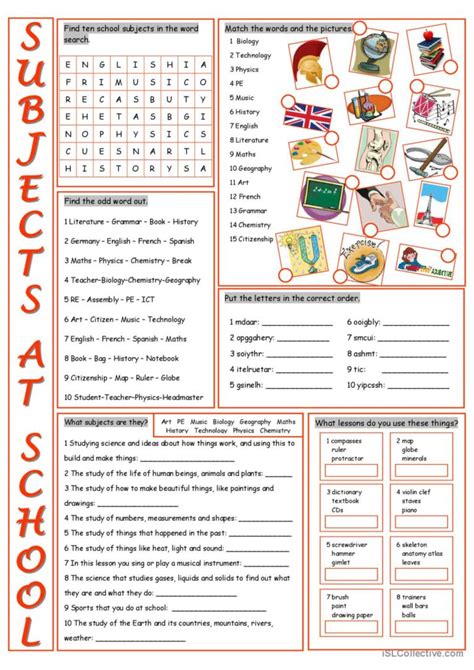 School Subjects Vocabulary Exercises…: English ESL worksheets pdf & doc