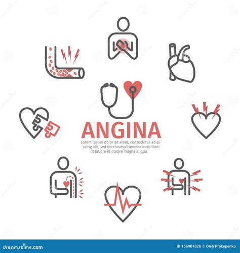 Angina Pectoris Banner, Line Icons. Symptoms. Vector Signs for Web Graphics. Stock Vector ...