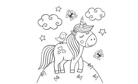 Gambar unicorn lucu berwarna dan sketsa