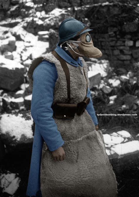 French Soldier Wearing Gas Mask, WW1 : r/Colorization