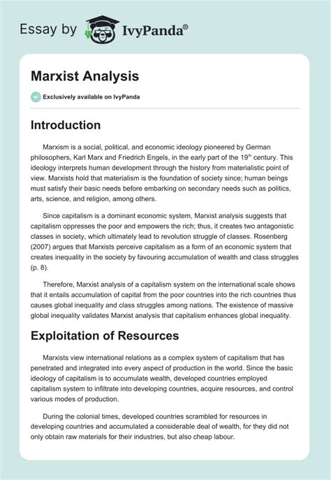 Marxist Analysis - 1102 Words | Essay Example