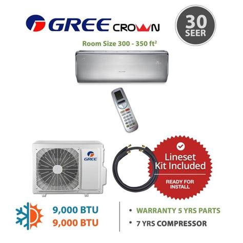 Gree CROWN 9,000 BTU Ductless Mini Split Air Conditioner w/ Inverter ...