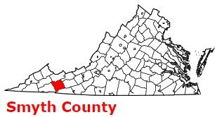 Smyth County on the map of Virginia 2024. Cities, roads, borders and ...