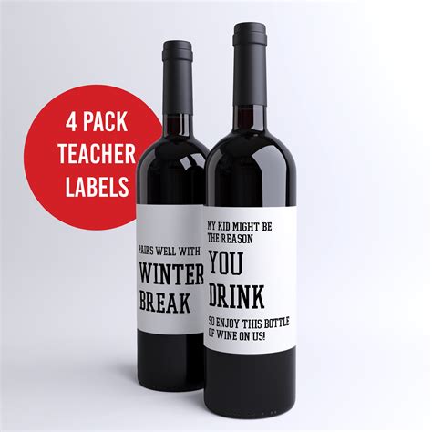 Funny School Teacher Wine Labels - 4 Pack - Ritzy Rose