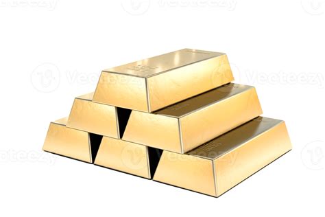 Stack of gold bars, financial and reserve of value concept on transparent background. 3d render ...