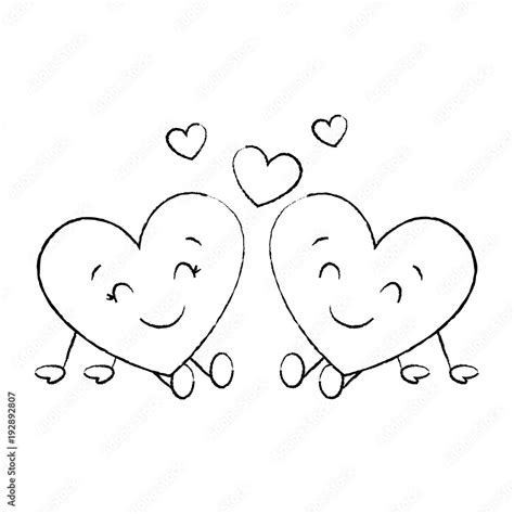 cute hearts couple sitting cartoon love relationship vector illustration sketch image Stock ...