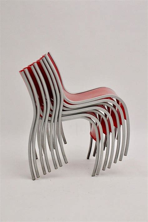 Modern Red Plastic Vintage Seven Dining Chairs by Ron Arad Kartell Italy, 1999 For Sale at 1stDibs