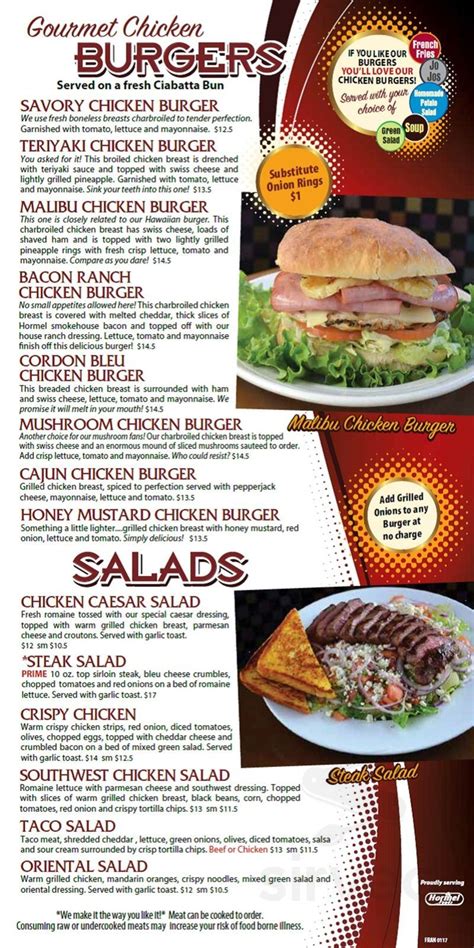 Bob's Burgers & Brew menu in Puyallup, Washington, USA