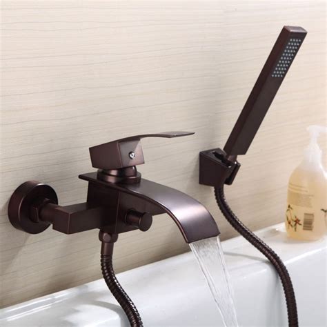 Luxury Milly Modern Waterfall Wall-Mount Oil Rubbed Bronze Tub Filler Faucet & Handshower Single ...