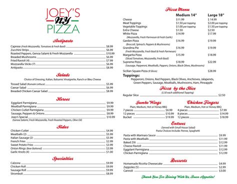 Joey's NY Pizza - Menu | Ny pizza, Pizza menu, Pizza