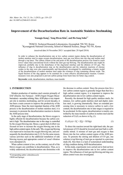 (PDF) Improvement of the Decarburization Rate in Austenitic Stainless Steelmaking