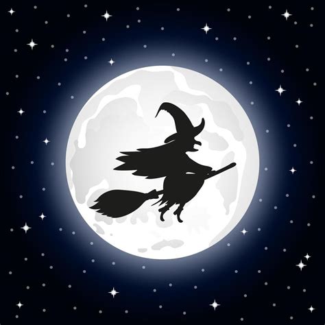 Silhouette of a witch on a background of the full moon 13323327 Vector Art at Vecteezy