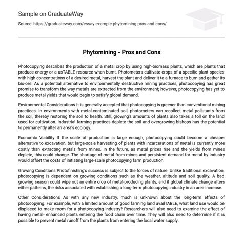 ⇉Phytomining - Pros and Cons Essay Example | GraduateWay