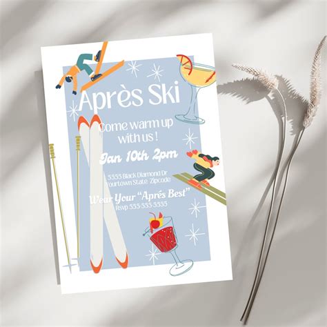 Editable Apres Ski Party Birthday Invite . Retro Ski Party, Cabin Party ...