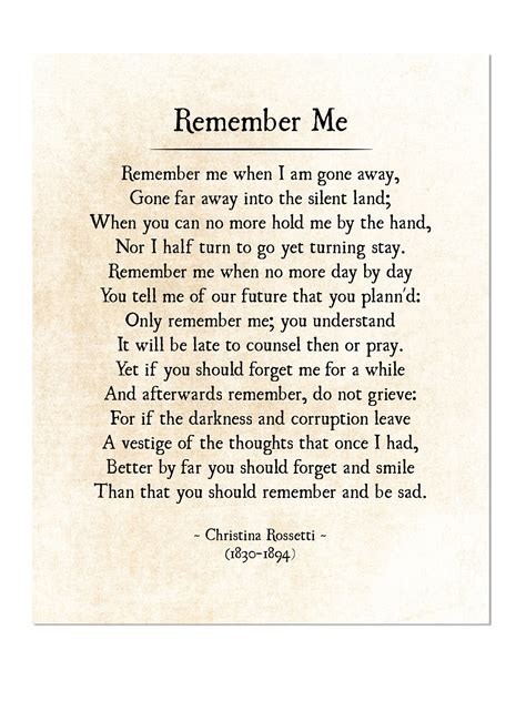 Remember Me Christina Rossetti Funeral Poem Grief and Sorrow | Etsy in ...