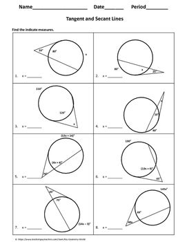 Geometry Worksheet: Tangent and Secant Lines by My Geometry World