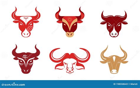 Chinese New Year 2021 - Year of the Ox, Chinese Zodiac Symbol, Vector Icons Set. Stock Vector ...