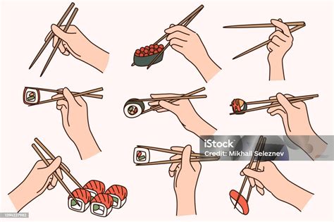 Sekelompok Orang Makan Sushi Dengan Sumpit Ilustrasi Stok - Unduh Gambar Sekarang - Susyi ...