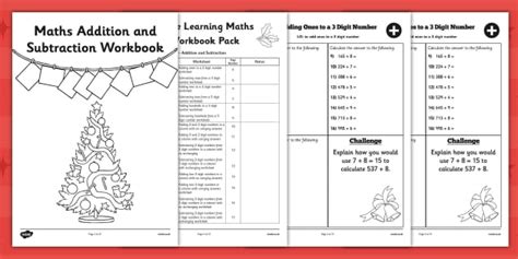 Christmas Themed Year 3 Maths Addition and Subtraction Workbook