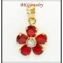 Genuine Ruby 18K Yellow Gold Diamond Cross Pendant [P0124]