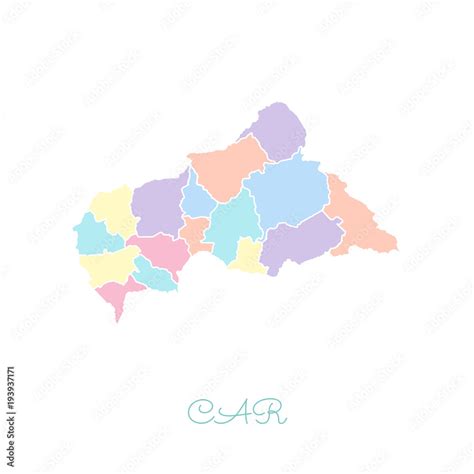 CAR region map: colorful with white outline. Detailed map of CAR ...